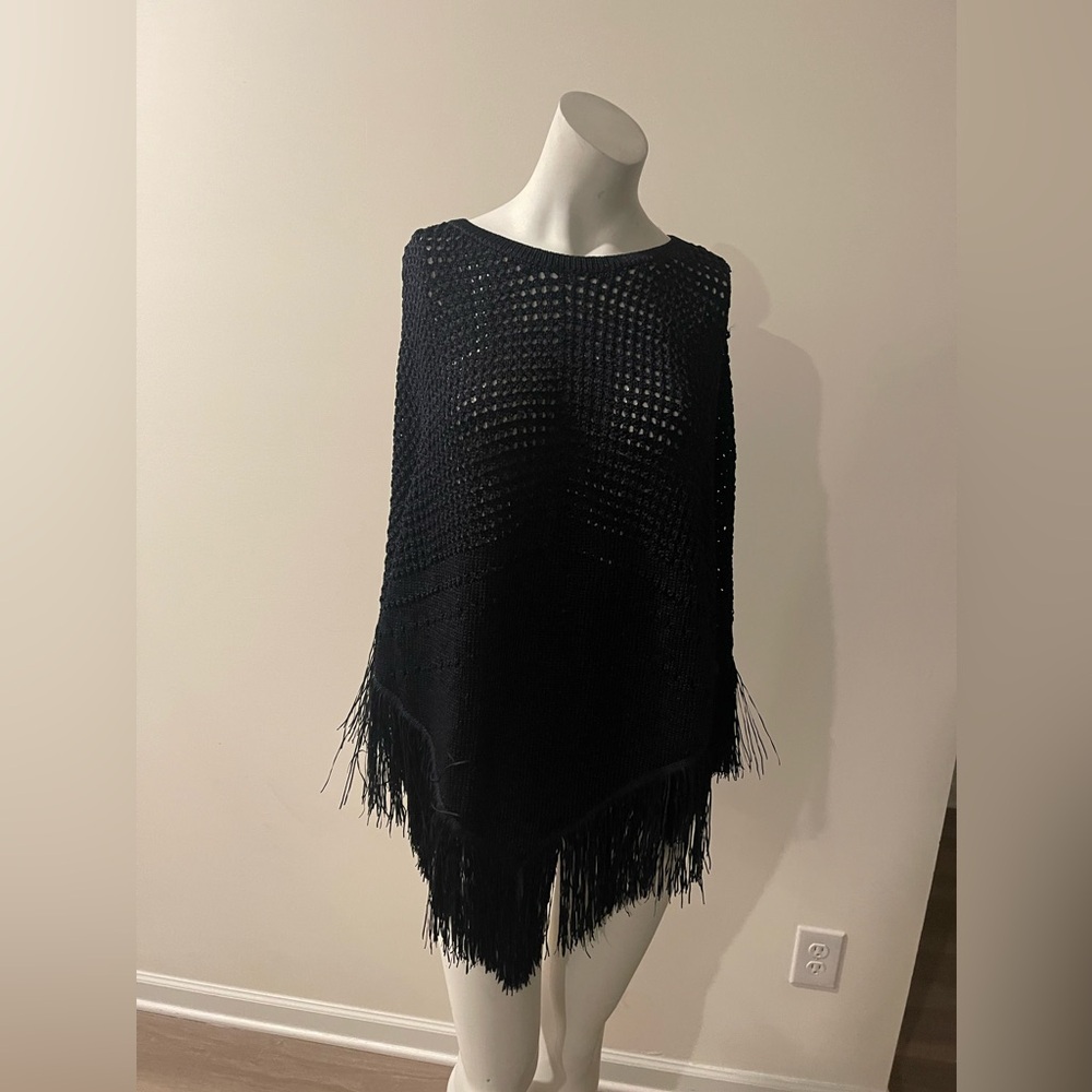 NWT Chicos Fringed Poncho size l/xl navy color
